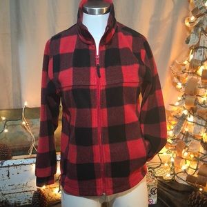 COLUMBIA | YOUTH PLAID FLEECE RED AND BLACK ZIP UP SZ 10/12